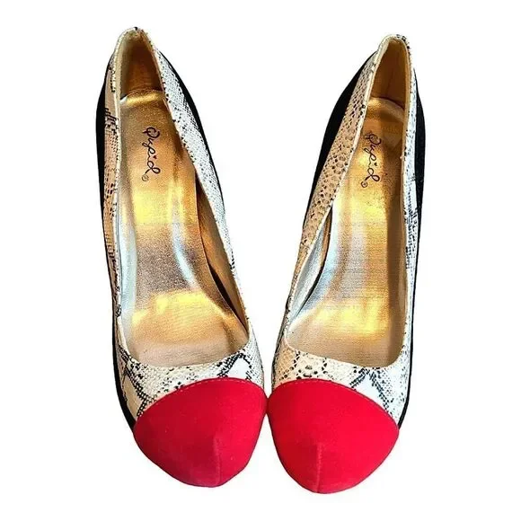Qupid Color Block W Snake Print Heels - Picture 5 of 6
